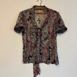 Paisley Print Women's Blouse Pink Black L